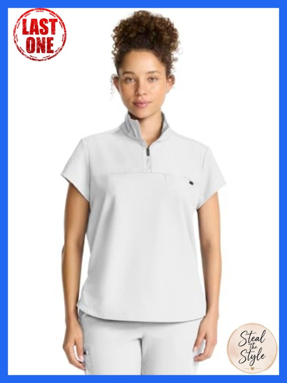 Medical Scrub Top Zip Stand Collar 360 Stretch Polyester Rayon Spandex